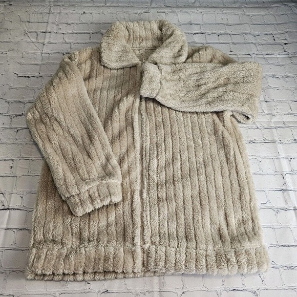 Unbranded Womens Medium Jacket Cream Fuzzy Soft Full Zip Teddy Mock Neck - Picture 1 of 10